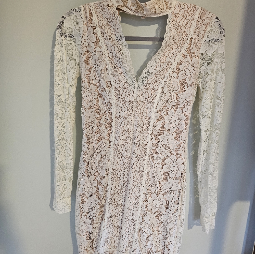 Elegant Lace Long Sleeve Dress - Cream